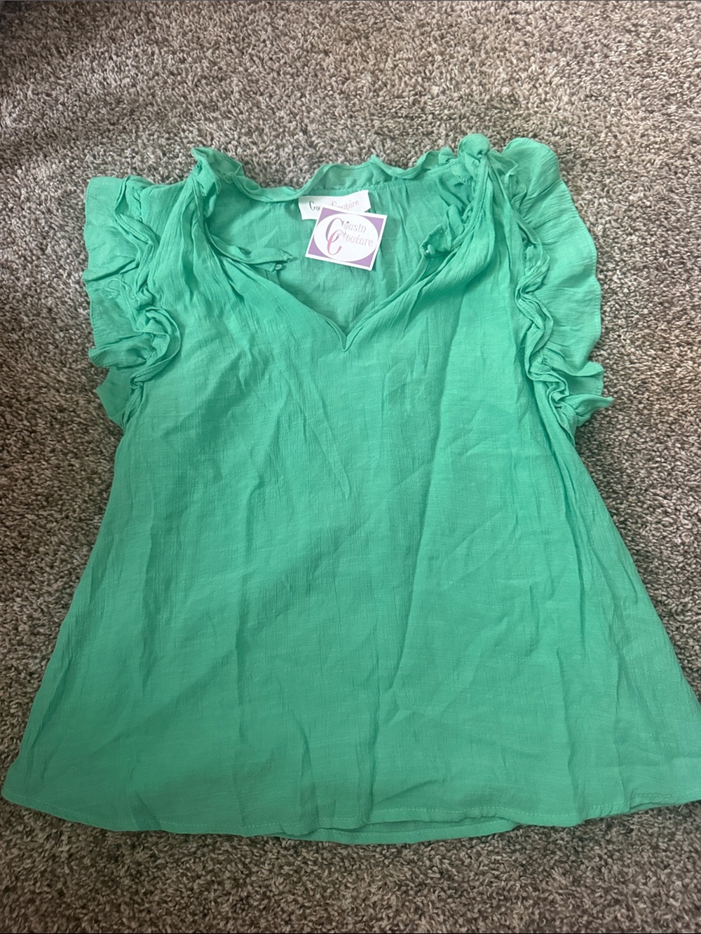 Ruffled V-Neck Blouse in Green by